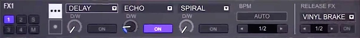 The FX section, with Pioneer's previously hardware only FX clearly visible plus "CFX" (crossfader FX?).