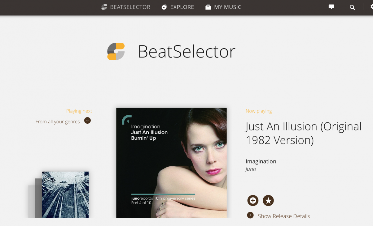 The BeatSelector on the Pulselocker site attempts to be your go-to playlist of interesting new stuff in your chosen genres (this was 80s club, by the way, hence the track from 35 years ago...), although it'd be far better on mobile for this kind of thing.