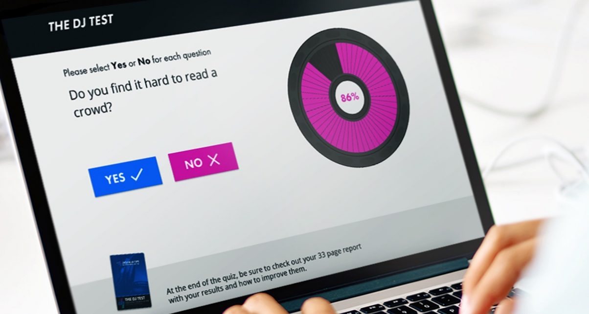 You can take the test on your laptop, mobile or tablet, and at the end of 40 simple yes/no questions, you'll get your DJ Score, and a free personalised training programme.