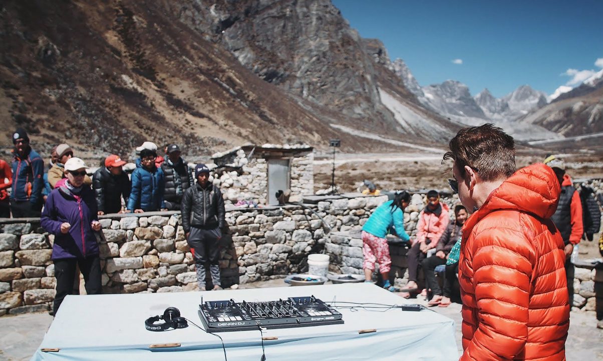 On top of the world: Oakenfold plays a practice gig on his trek towards Everest base camp. Pic: The Guardian