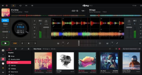 A screengrab of Djay Pro software showing Apple Music integration. 