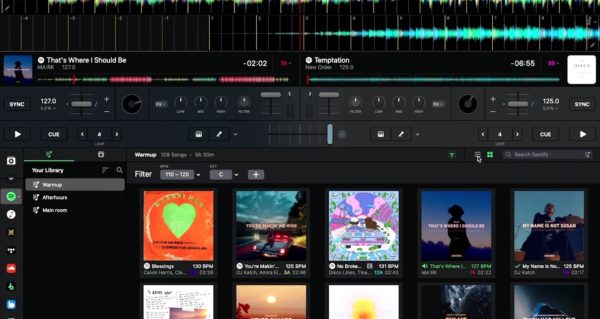 Screengrab of Djay Pro software integrating with Spotify. 