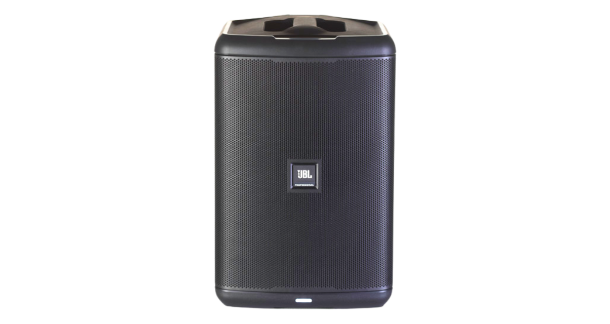 Front view of a black JBL Eon One Compact speaker on a transparent background.
