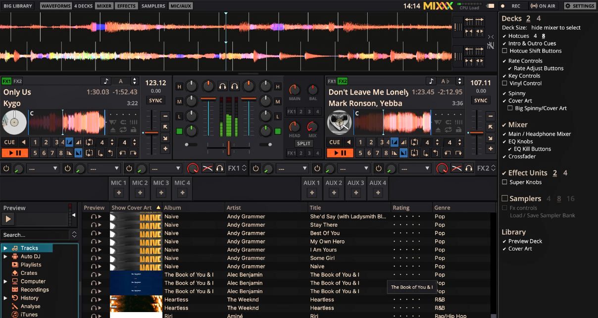 Mixxx DJ software user interface.