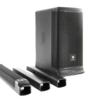 A product shot of a single black JBL Eon One Mk2 speaker against a transparent background.