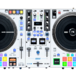 Top-down view of a white Rane One MkII motorised DJ controller