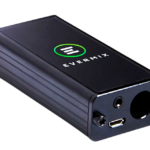 EvermixBox5 DJ Audio Interface A black EvermixBox5 recording device against a transparent background.