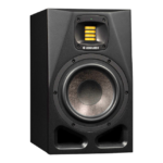A single black Adam Audio A7V monitor on a transparent background.
