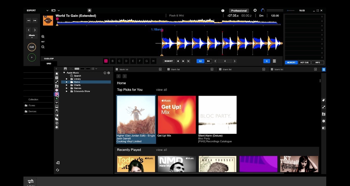 Screengrab of Rekordbox DJ software, showing an Apple Music collection.
