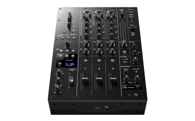 An angled AlphaTheta DJM-V5 DJ mixer against a transparent background.