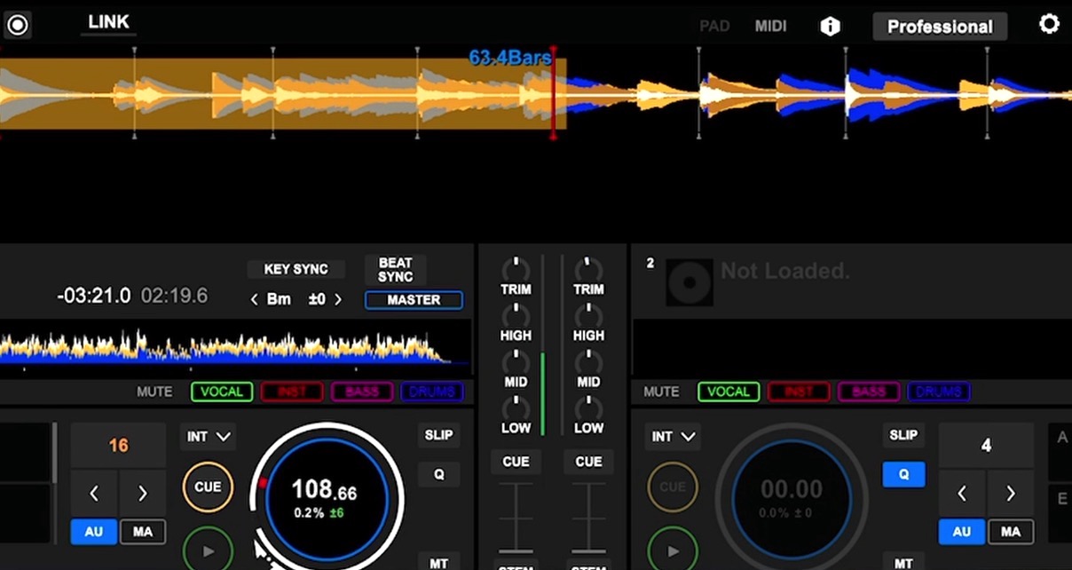 Rekordbox DJ software interface showing a waveform with a 63.4 bar marker and red playhead line, demonstrating the auto loop timing issue on a track with flexible beatgrids.