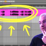 What's a "Hook" And Why Does Every Club Banger Need One? James Hype pictured beside an Ableton Live session showing a vocal sample loop highlighted in pink, demonstrating how to identify and work with a hook in a club track. There's a yellow oval circling the sample and three arrows pointing to it. James has two fingers on his chin, looking towards the sample with a thoughtful expression.